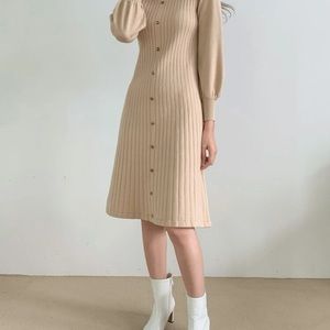 Dazy mock neck single breasted sweater dress